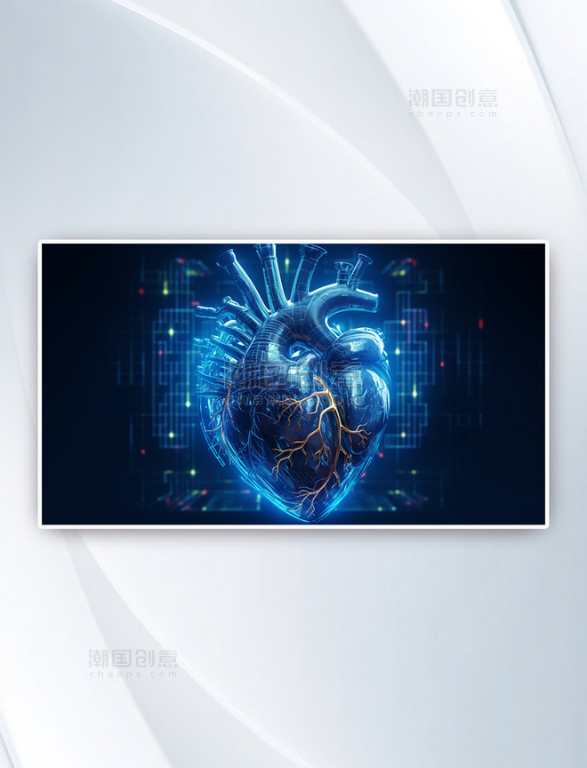 蓝色科技线条心脏器官背景