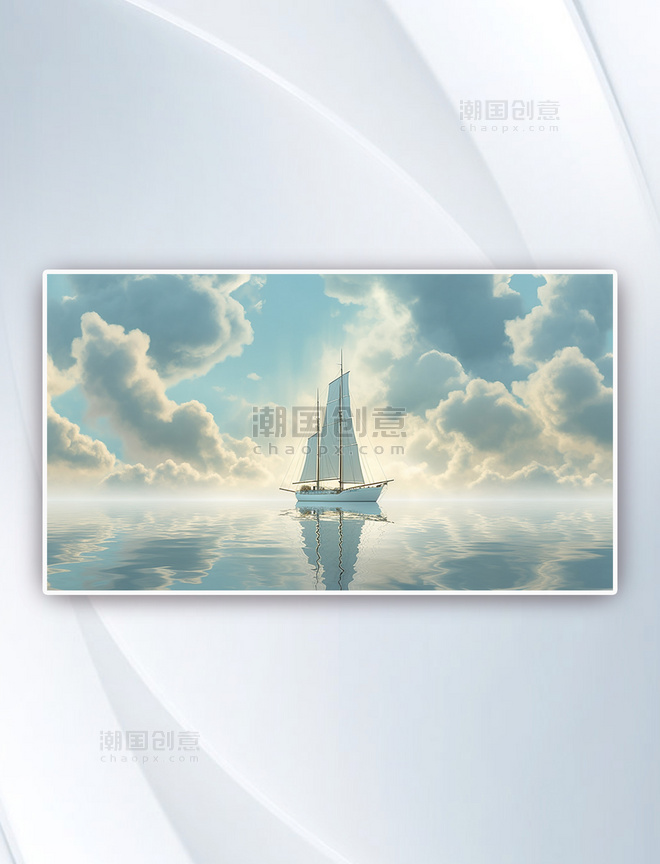 梦幻风格云海里的帆船水面背景