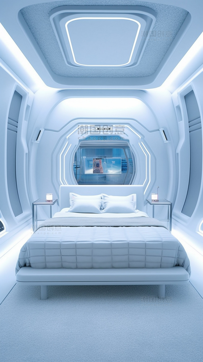 蓝色科技未来太空仓卧室