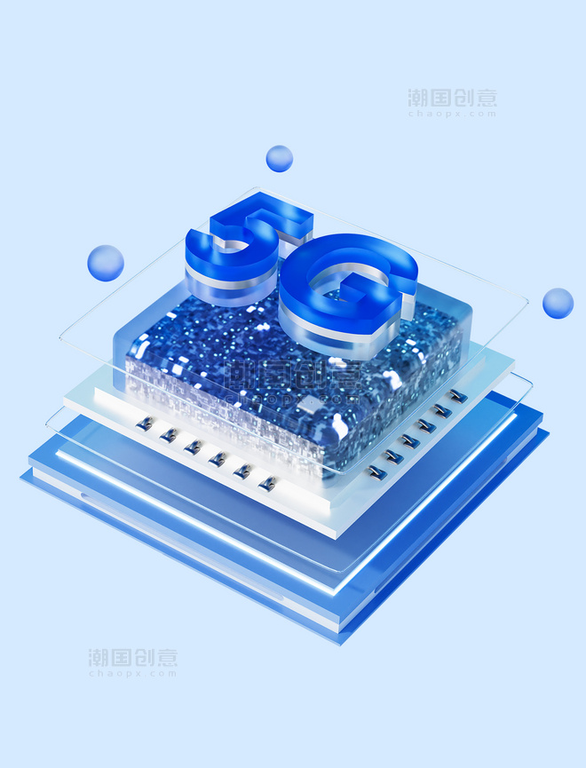 蓝色3D透明科技商务图标玻璃微软风元素5G