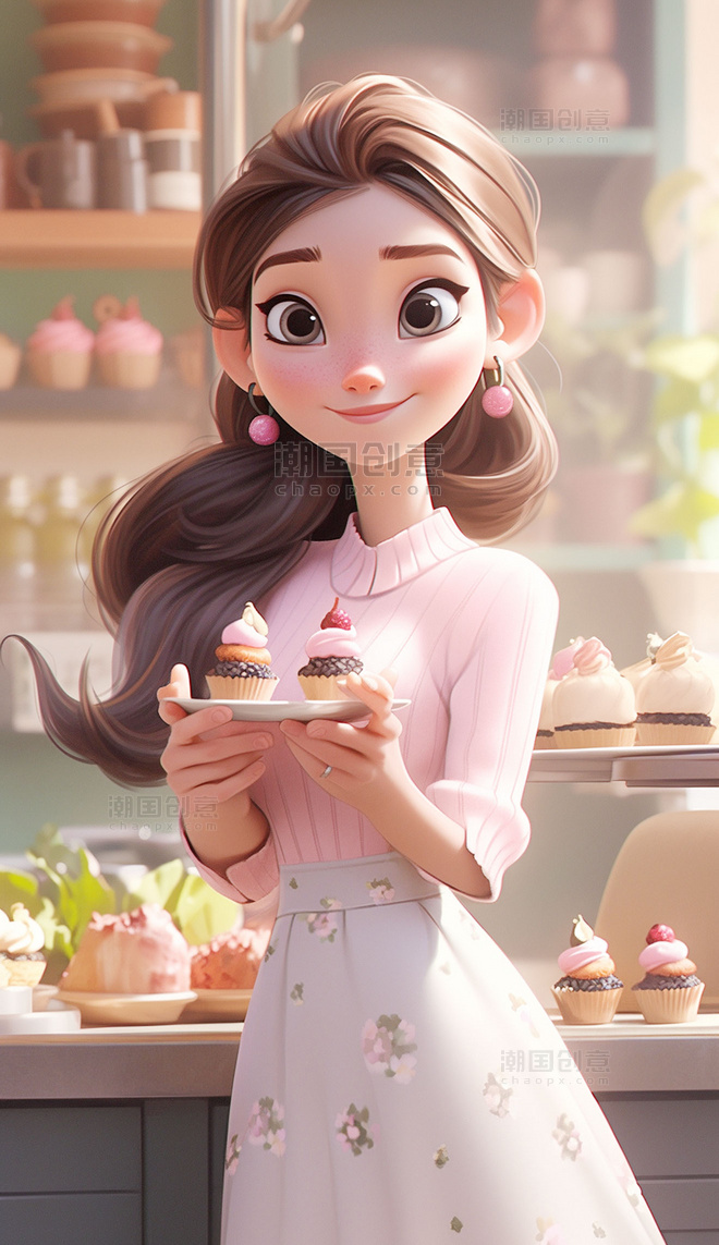 蛋糕午后甜点公主卡通马卡龙IP人物美女