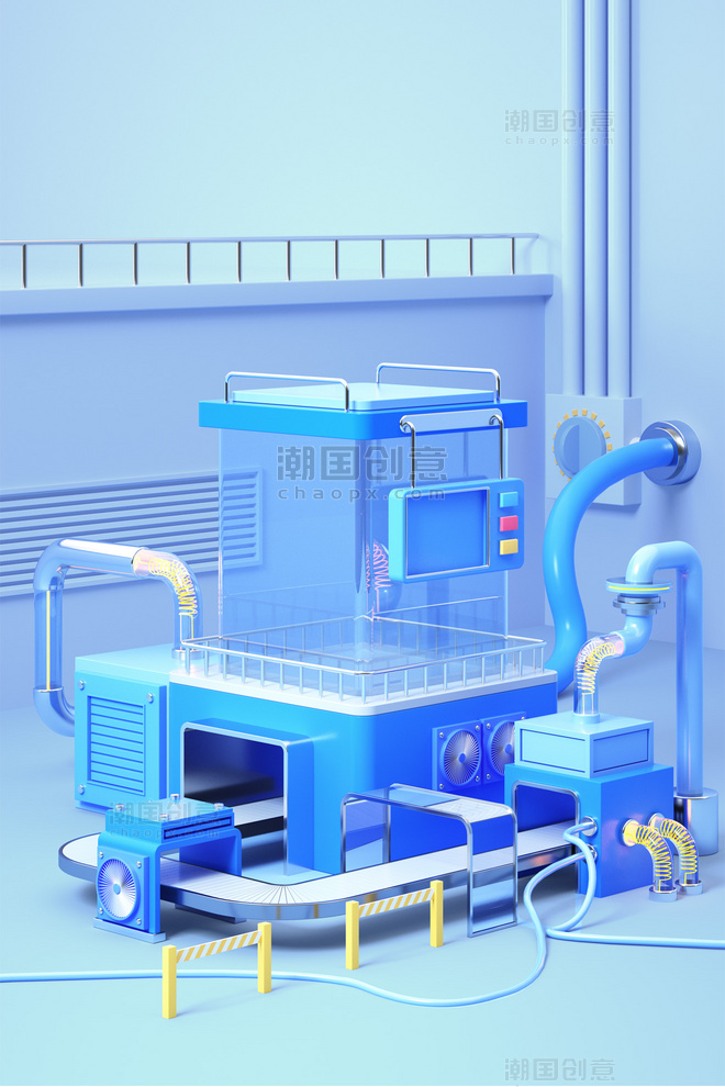 3D电商场景机械流水线展台