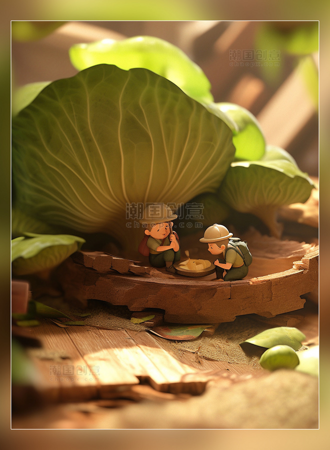 蔬菜帝国微距摄影蔬菜迷你两名工包菜3d渲染