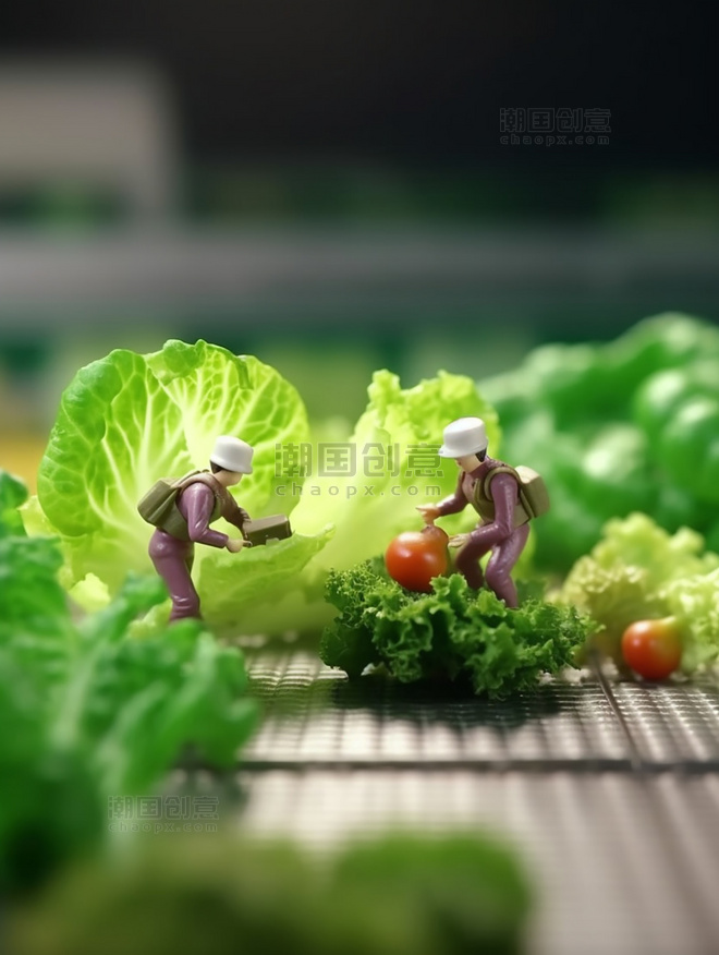 微距摄影蔬菜迷你两名工生菜3d渲染蔬菜帝国