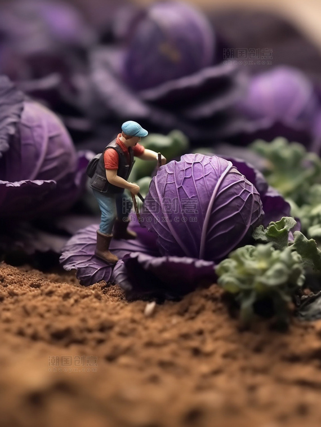 紫甘蓝蔬菜帝国微距摄影蔬菜迷你两名工3d渲染