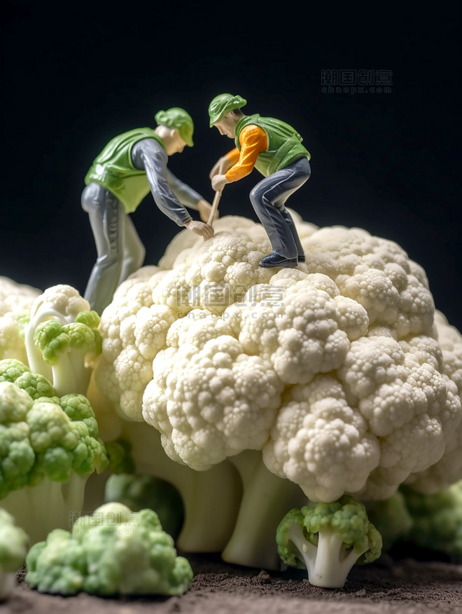 蔬菜帝国微距摄影蔬菜迷你两名工花菜3d渲染