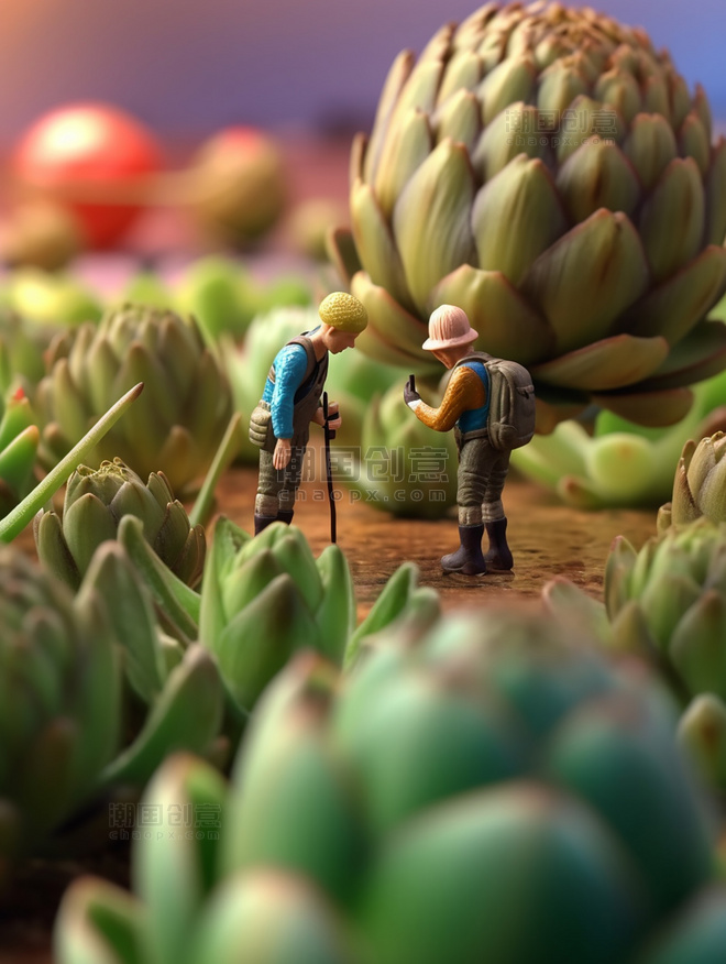 蔬菜帝国微距摄影蔬菜迷你两名工洋蓟3d渲染