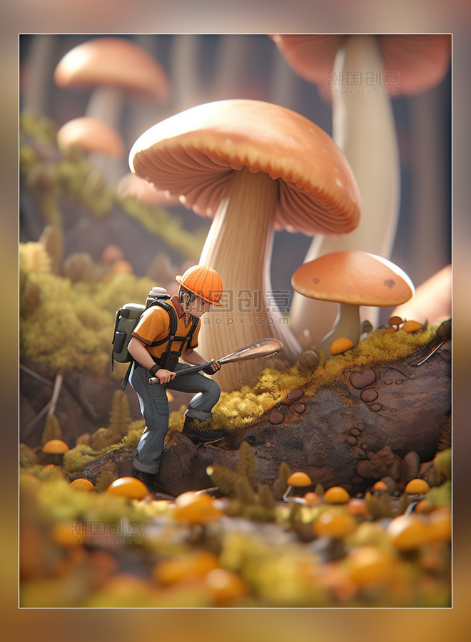 蔬菜帝国微距摄影蔬菜迷你两名工蘑菇