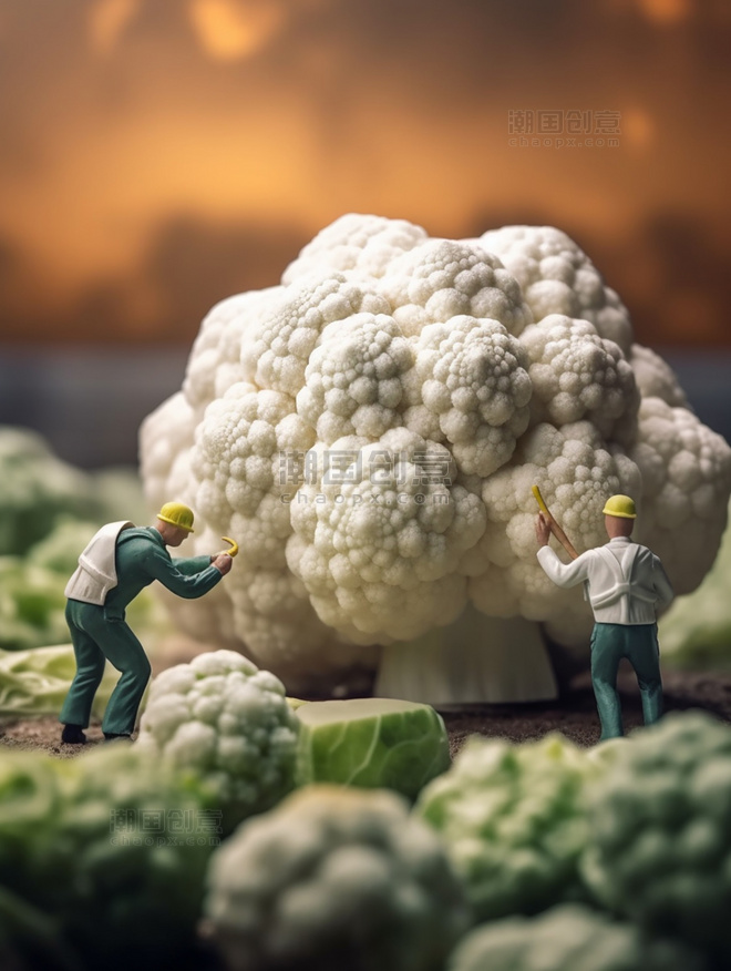 蔬菜迷你两名工花菜3d渲染蔬菜帝国微距摄影
