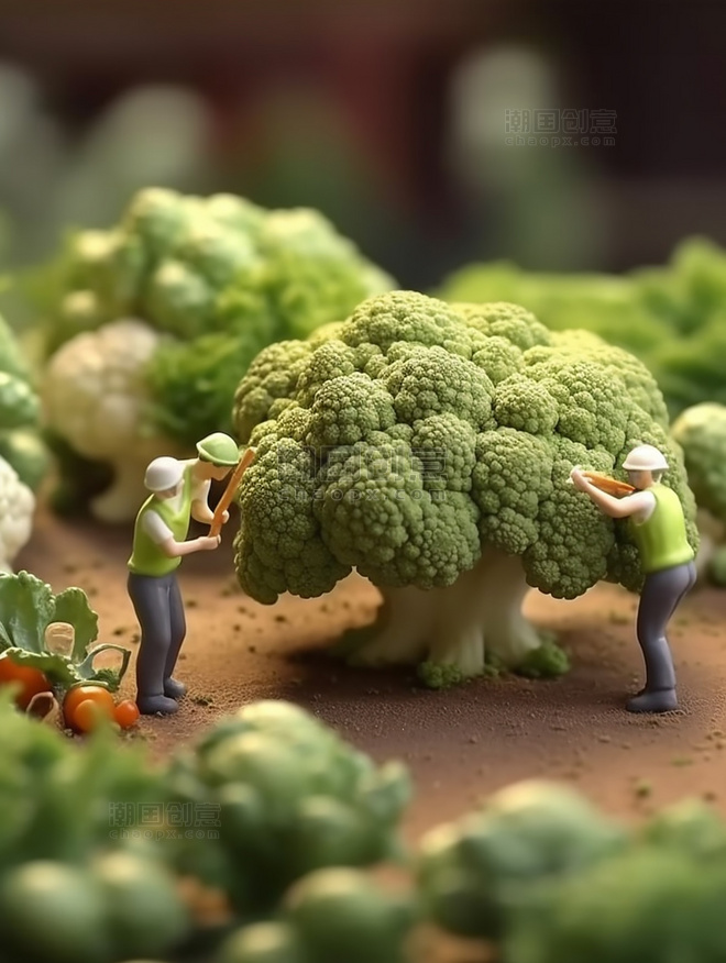 蔬菜帝国微距摄影蔬菜迷你两名工花椰菜3d渲染