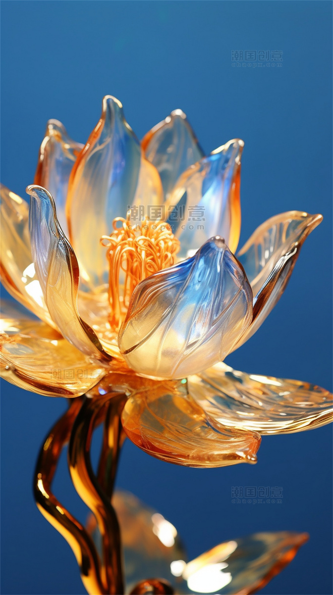 琉璃玻璃金色透明水晶莲花荷花
