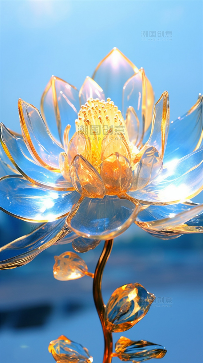 琉璃玻璃金色透明水晶莲花荷花3