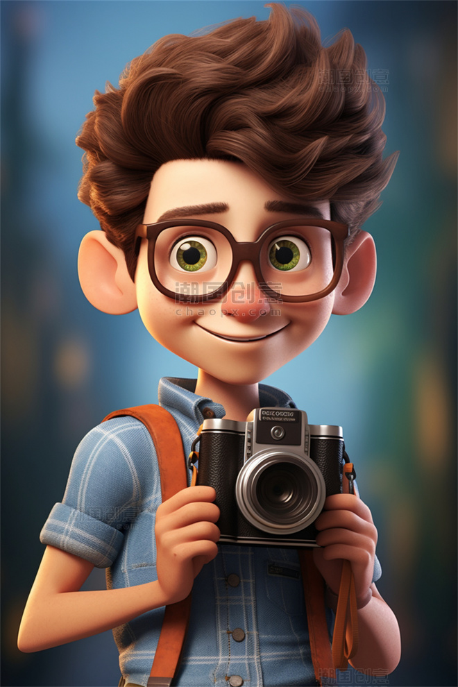 3D可爱风皮克斯风格人物肖像头像摄影师摄像师拍照男性男孩1