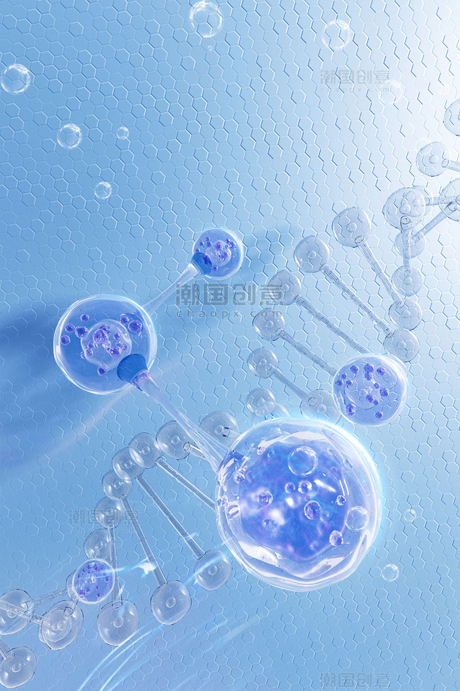 美妆3D立体细胞基因海报美妆美业分子背景