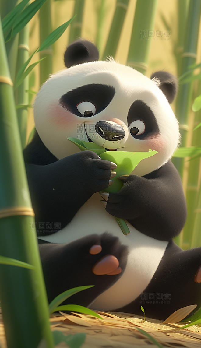 大熊猫竹林吃竹子