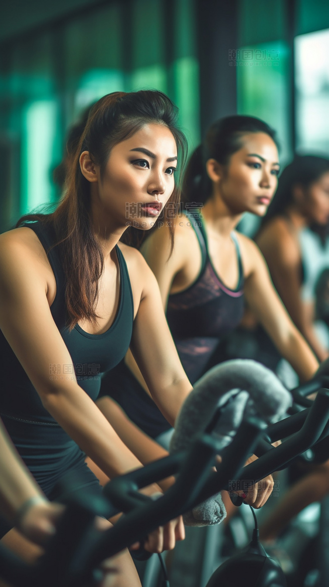 亚洲女生在健身摄影图超级清晰健身房
