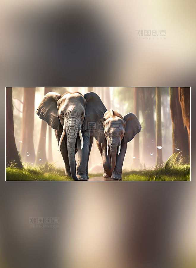 摄影图大象在森林里面行走特写大象动物森林背景树林