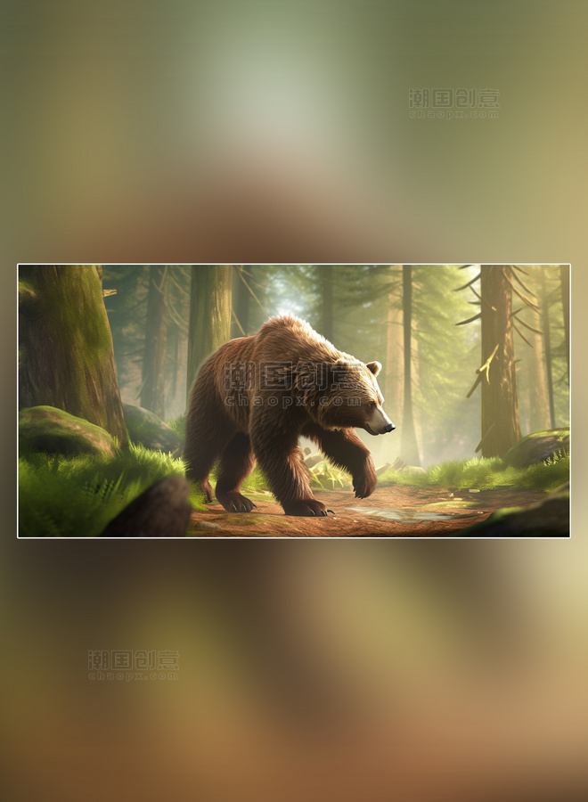 野生动物马来熊在森林里面行走特写马来熊动物森林背景树林摄影图