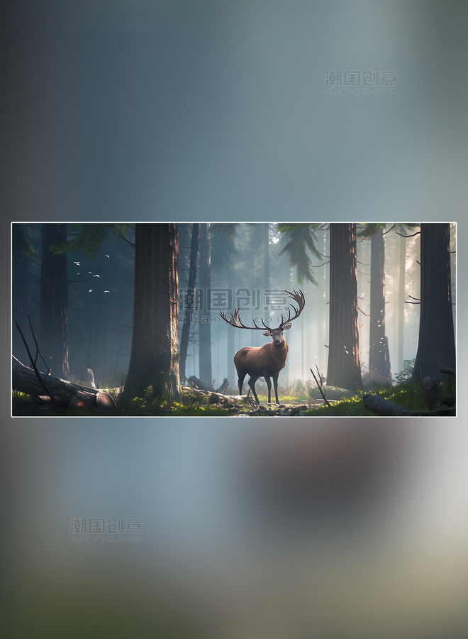 摄影图野生动物麋鹿在森林里面行走特写麋鹿动物森林背景树林
