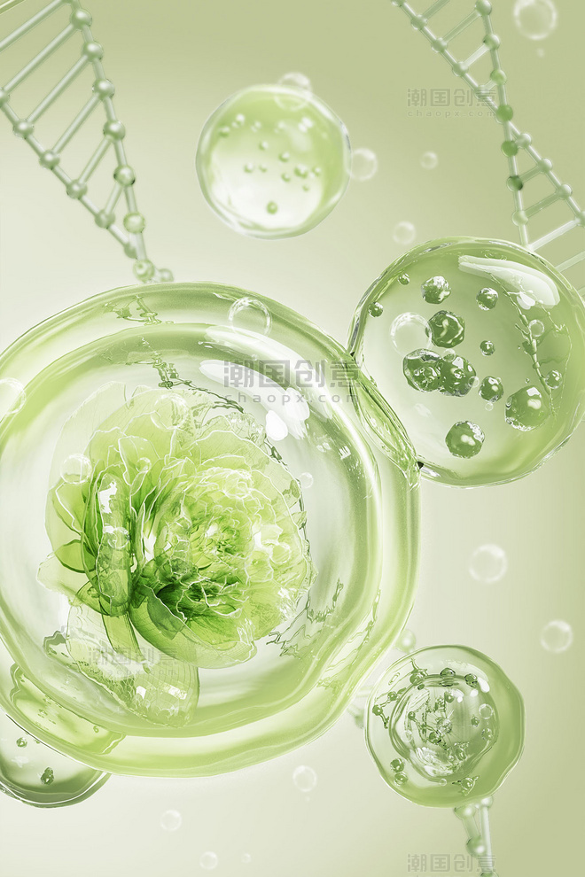 3D立体细胞花朵美妆护肤海报美妆美业分子背景