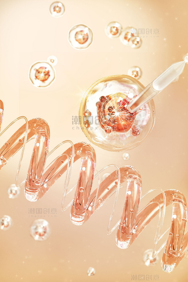 3D立体细胞基因美妆海报场景美妆美业分子背景
