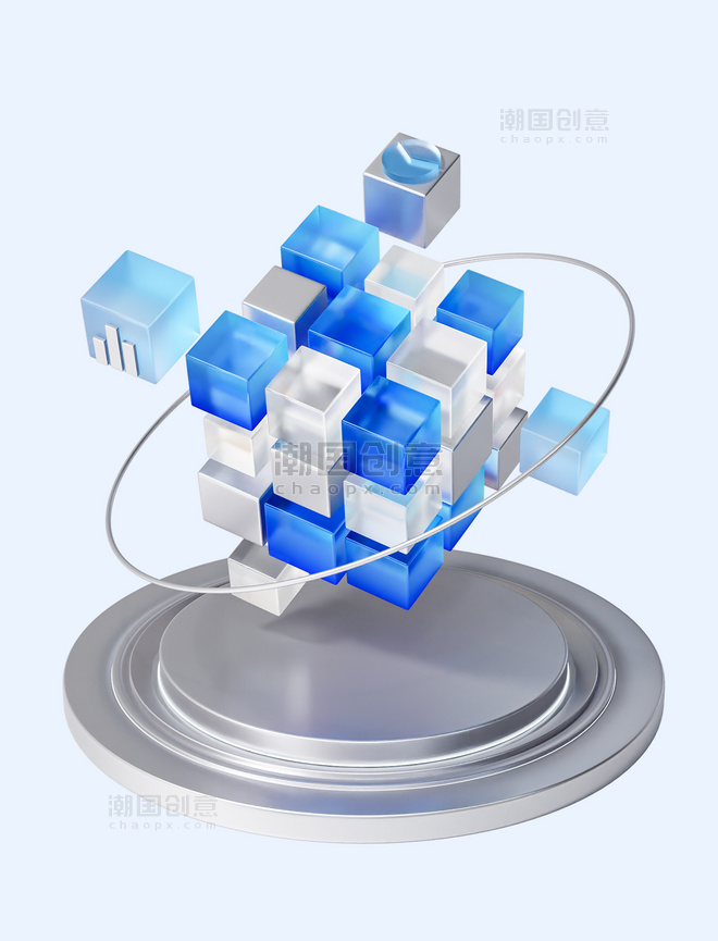 蓝色3D商务办公科技透明玻璃图标元素