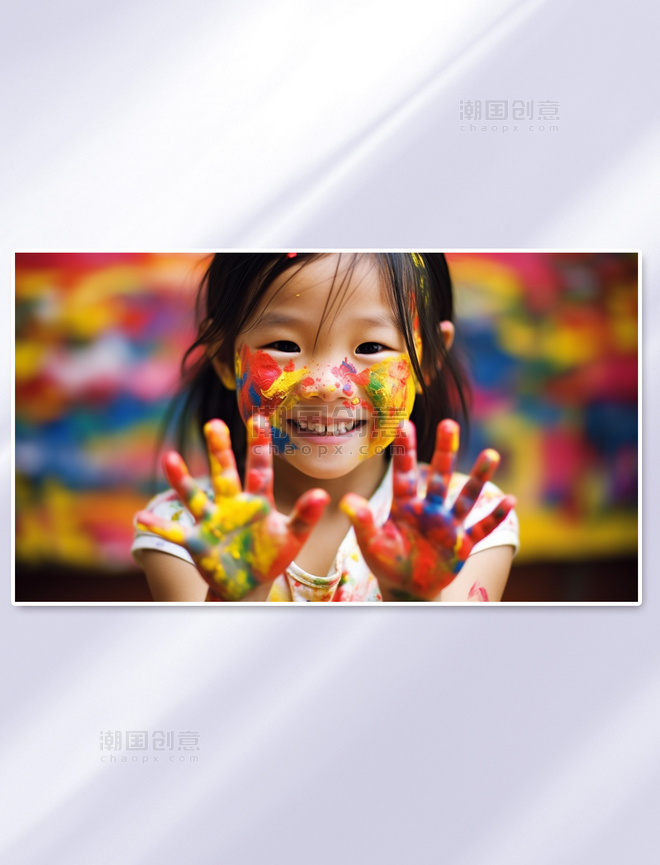 快乐61儿童五颜六色的手绘画嬉戏摄影图
