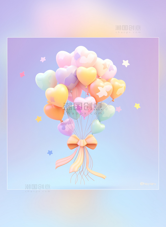 粉色活泼可爱六一儿童节可爱3d元素儿童节爱心气球