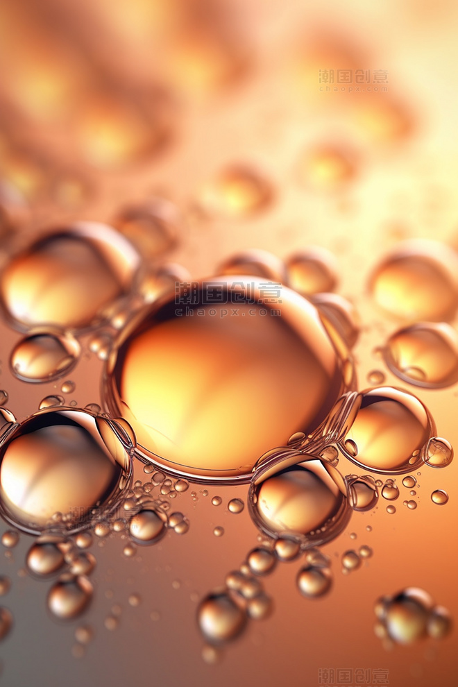 分子结构气泡水珠摄影图背景夏天美业背景金色