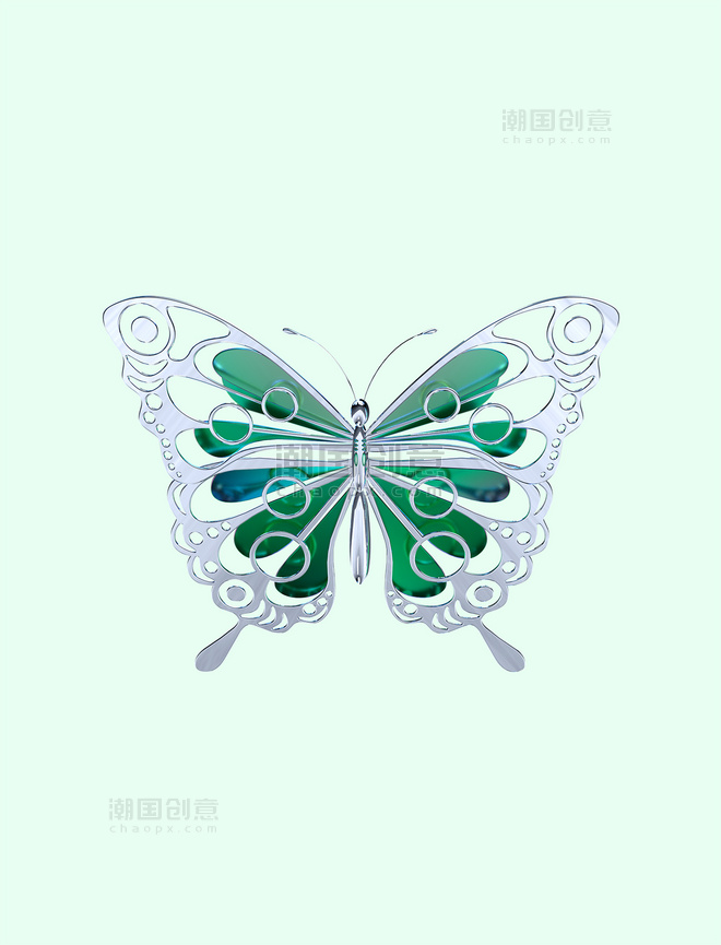 3D立体绿色镭射酸性风蝴蝶