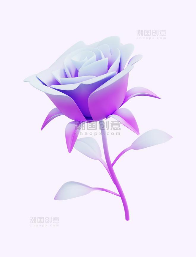 3D立体紫色七夕玫瑰花花束