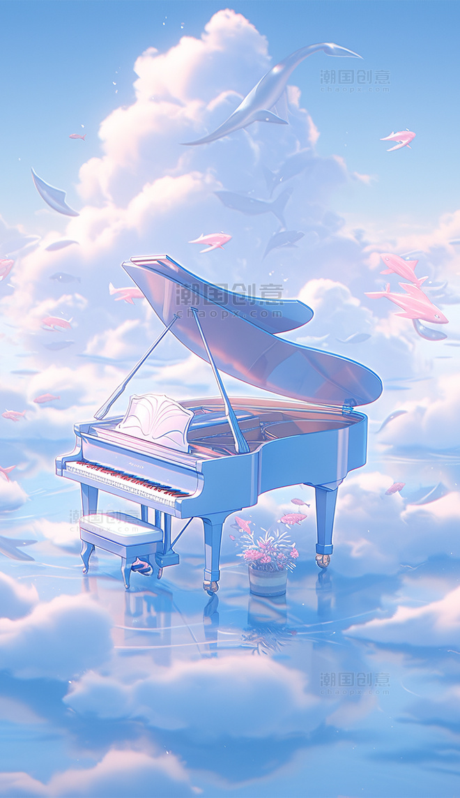 唯美梦幻钢琴乐器超现实天空