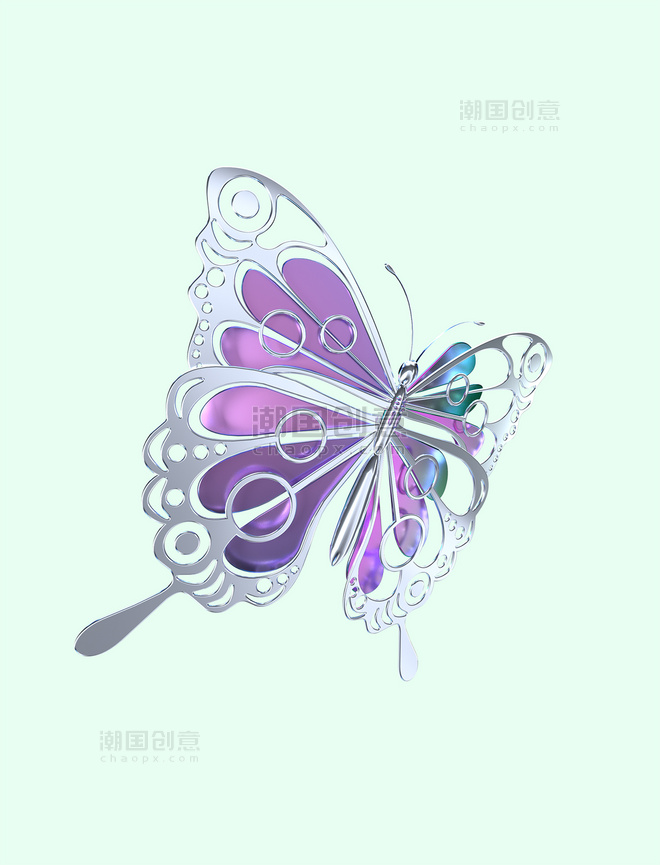 3D立体紫色镭射酸性风蝴蝶