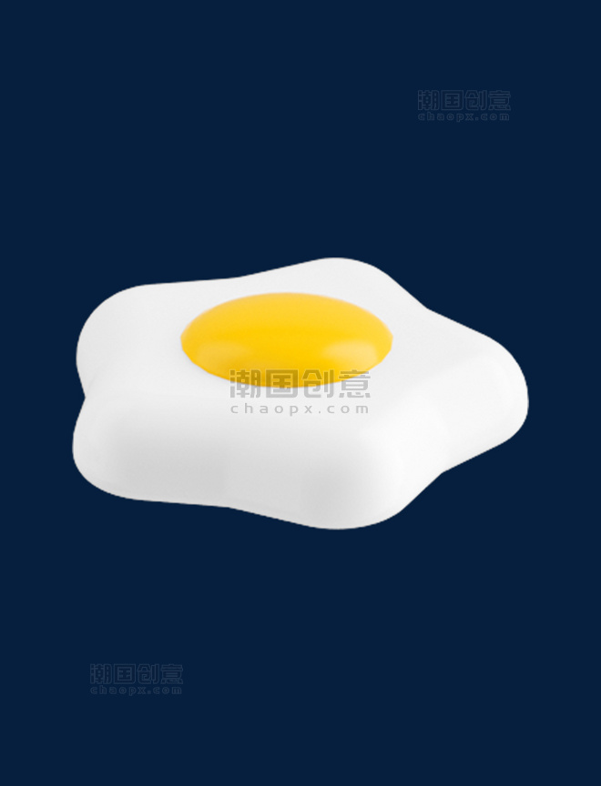 白色卡通3D立体小吃美食煎蛋食物