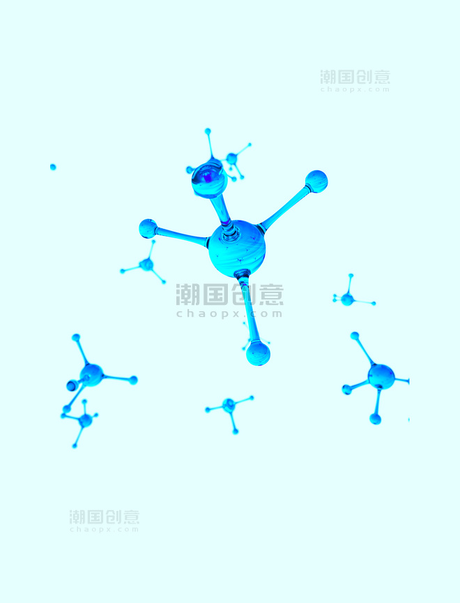 淡蓝色3D立体分子结构分布