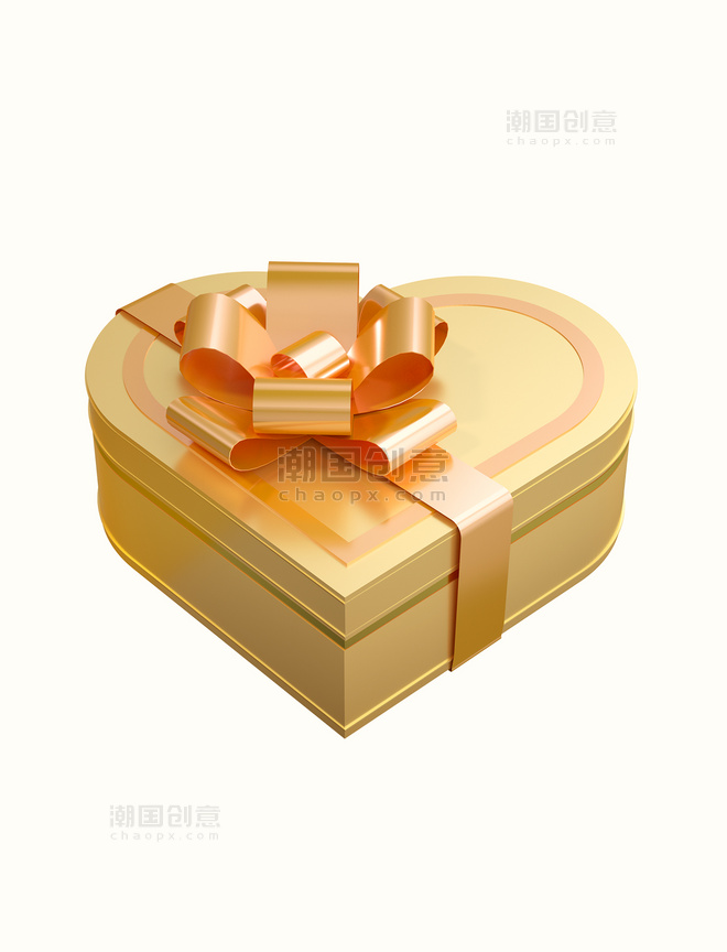 C4D立体爱心礼盒金色包装