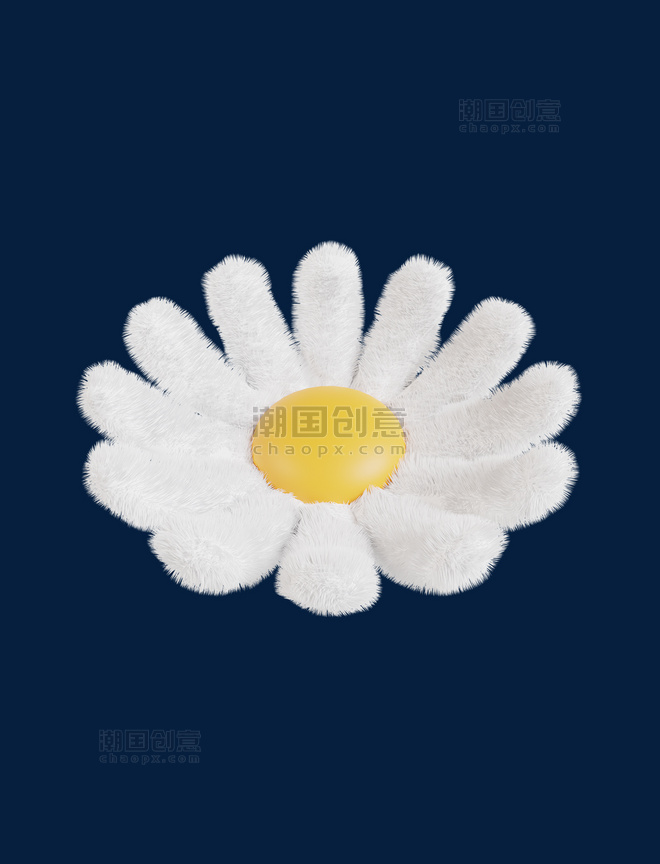 3D立体植物毛绒白色花朵花卉