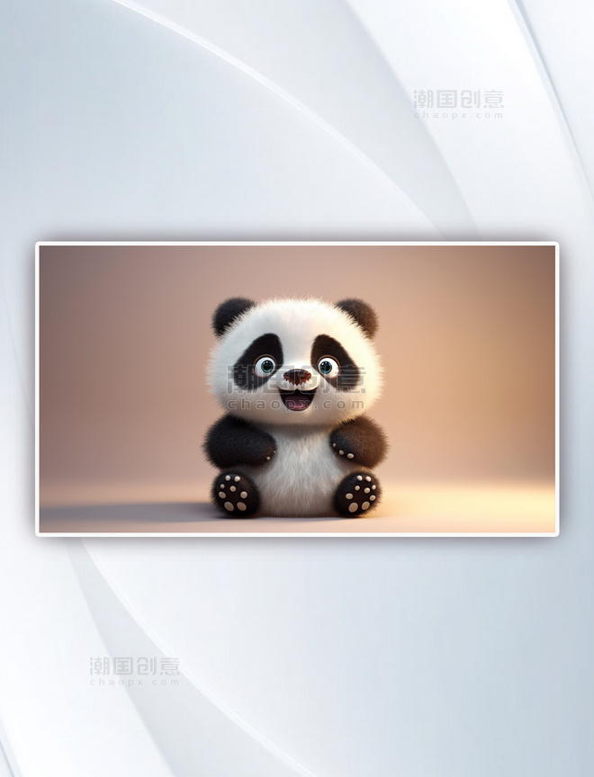 可爱卡通动物CG插画熊猫横图