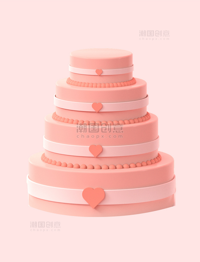 C4D立体3D婚礼粉色蛋糕