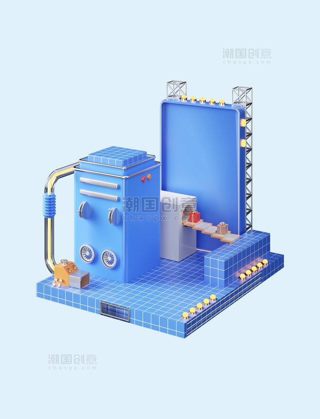 C4D立体3D橙色卡通立体工厂免抠模型