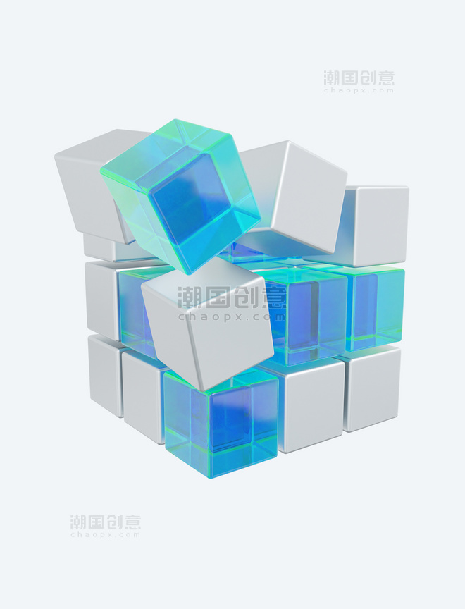 3D立体蓝白色方块立方体