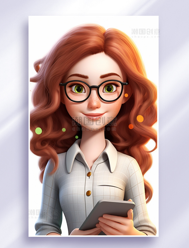 3D可爱风皮克斯风格人物肖像头像市场营销数据分析师女性女孩1