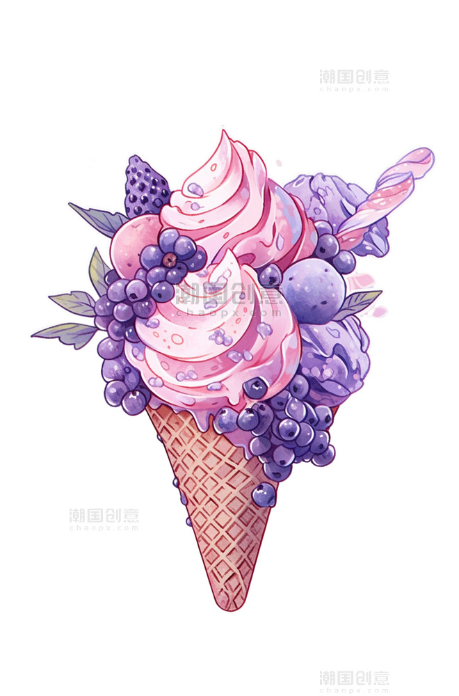 手绘冰淇淋紫色蓝莓卡通