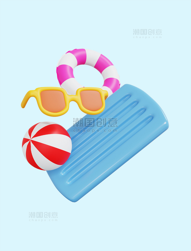 立体夏日游泳圈太阳镜皮球