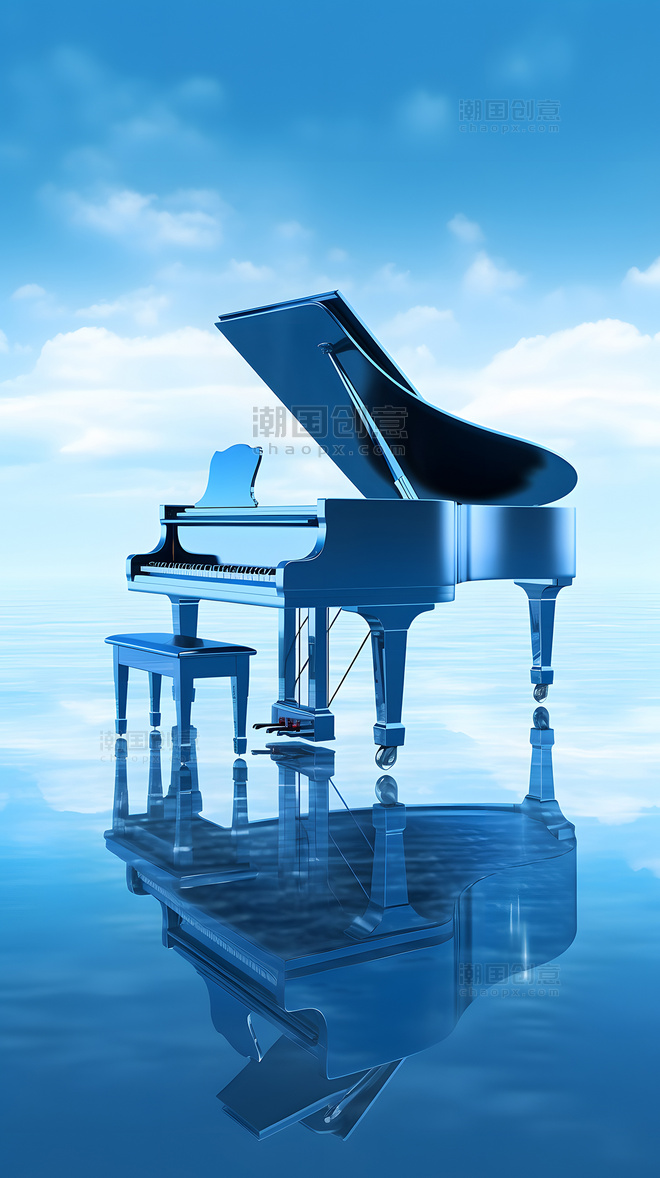 水面唯美钢琴乐器插画音乐