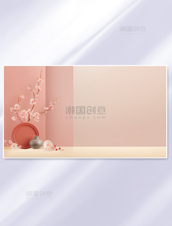 彩色中国风简约唯美家居背景中式花卉场景