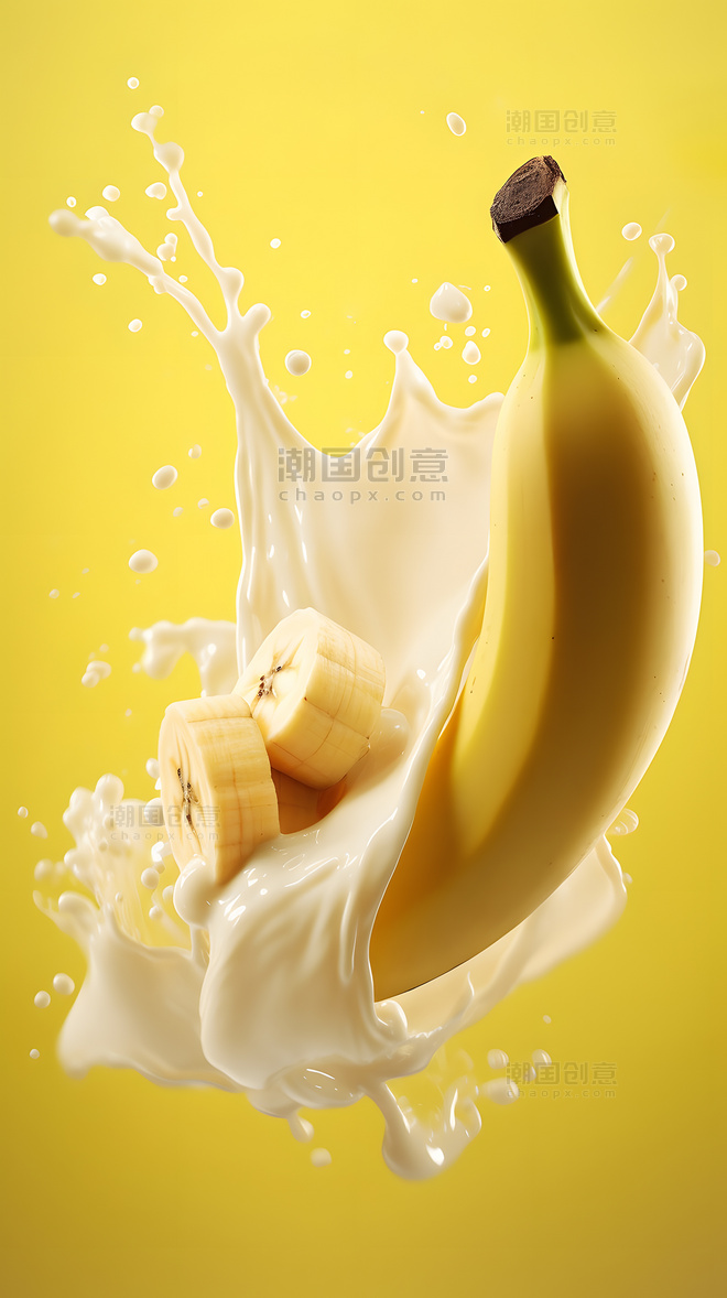 水果香蕉牛奶飞溅背景
