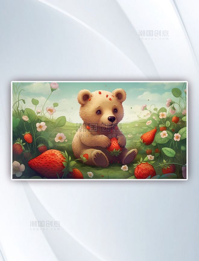 可爱熊和花朵插画田园插画