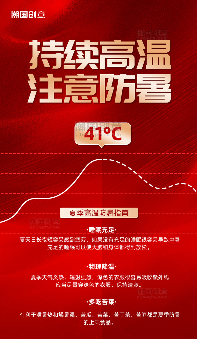 高温极端天气预警红色营销海报