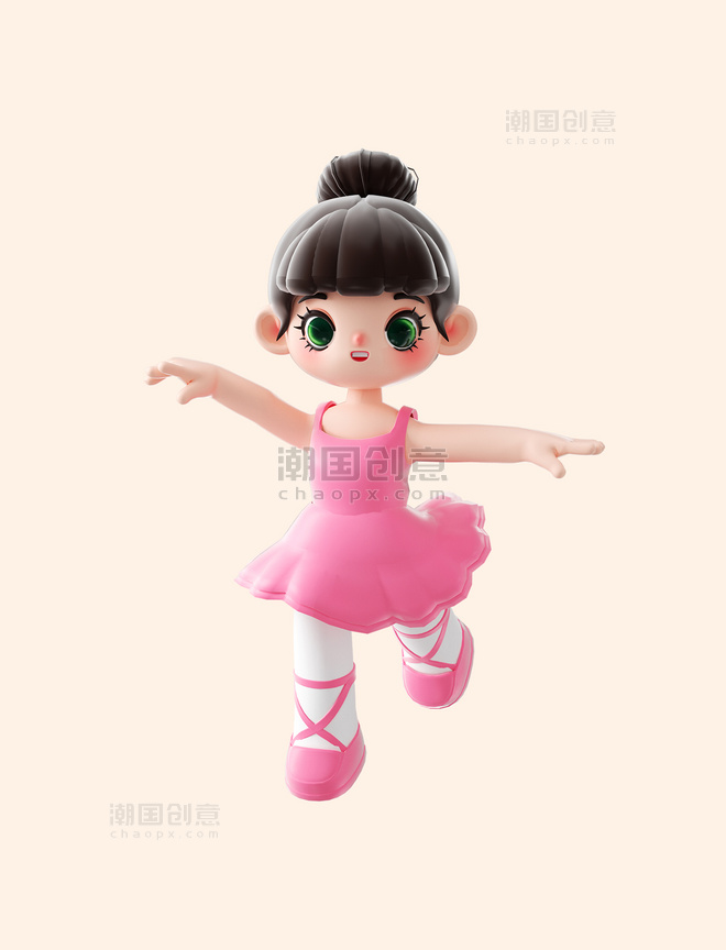 3d立体C4D少儿艺术培训芭蕾跳舞小女孩